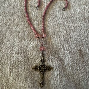 Beautiful handmade cross with rhodochrosite stone beads